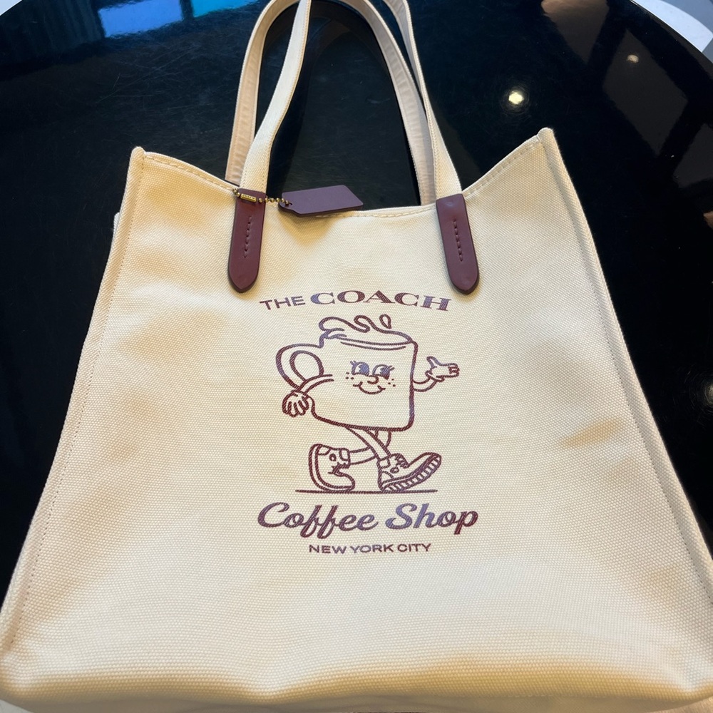 Coach coffee shop cream canvas  Tote Bag nwt